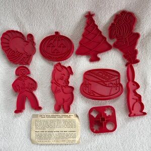 Set of 9 Vintage Tupperware Red Cookie Cutters
